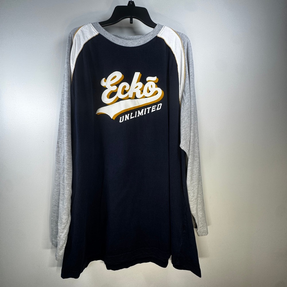 Ecko Unltd Mens 3XB Big & Tall Raglan Shirt Navy Grey Long Sleeve Logo